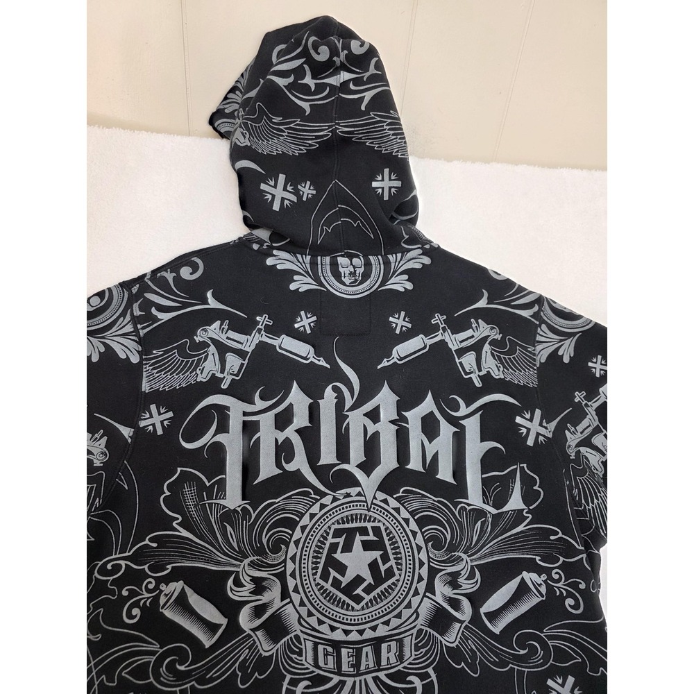 Tribal Gear Hoodie Mens Large Black Full Zip Tattoo Graphic Sweatshirt Fleece - Picture 6 of 11